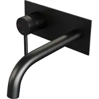 Brauer Stripe Inbouw Wastafelkraan - Gebogen Uitloop - Achterplaat - Hendel 1 Links - Mat Zwart - Messing - Kranen, Wastafelkranen, Inbouw