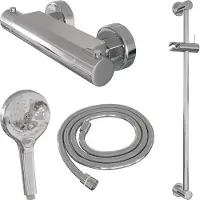 Brauer Stripe Opbouw Glijstangset - 3-standen Handdouche - Chroom - Messing - Kranen, Douchekranen, Douchesets, Opbouw Douchesets, Glijstangsets Met - Kranen, Douchekranen, Douchesets, Opbouw