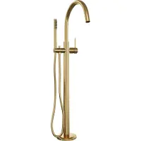 Brauer Stripe vrijstaande badmengkraan SET 01 met staaf handdouche en doucheslang goud geborsteld PVD
