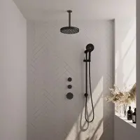 Brauer stripe thermostatische inbouw regendouche set 12 met 25 cm douchekop en plafondarm en 3-standen handdouche en doucheslang en geintegreerde