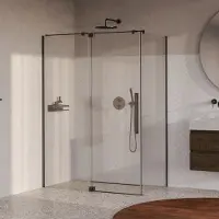 Brauer stellar douchecabine met draaideur helder glas 140x90x200 omkeerbaar incl. Glascoating pvd gunmetal geborsteld