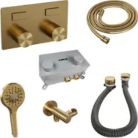 Brauer stripe thermostatische inbouw badkraan met drukknoppen set 04 met badvulcombinatie en 3-standen handdouche en doucheslang en wandaansluitbocht