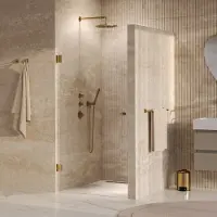 Brauer Void Carving Nis Douchedeur 90x200cm - Geborsteld Goud PVD - Gehard Glas - Douche, Douchedeuren - 8720724568083