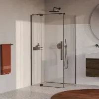 Brauer Stellar douchecabine met draaideur helder glas 100x80x200cm omkeerbaar incl. glascoating PVD gunmetal geborsteld