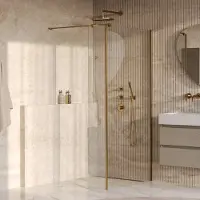 Brauer Oblivion inloopdouche helder glas 90x200cm met zijwand 40cm incl. glascoating PVD goud geborsteld