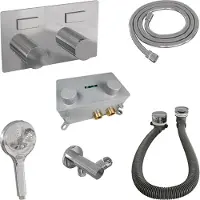 Brauer Stripe thermostatische inbouw badkraan met drukknoppen SET 04 met badvulcombinatie en 3-standen handdouche en doucheslang en wandaansluitbocht chroom