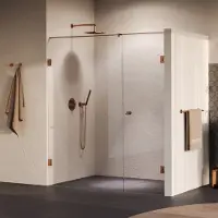 Brauer void carving nisdeur 2-delig helder glas 180x200 omkeerbaar met draaideur 70 aan muur incl. Glascoating pvd koper geborsteld