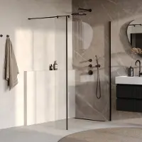Brauer Oblivion Inloopdouche - 140x200cm Met Zijwand 40cm - Mat Zwart - Gehard Glas - Douche, Douchewanden, Inloopdouche, Vaste Wand Met Zijwand - 8720359382948