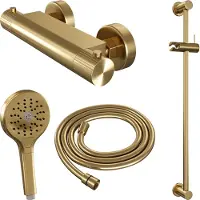 Brauer Stripe Opbouw Glijstangset - 3-standen Handdouche - Geborsteld Goud PVD - Messing - Kranen, Douchekranen, Douchesets, Opbouw Douchesets, - Kranen, Douchekranen, Douchesets, Opbouw douchesets,