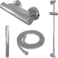Brauer Stripe opbouw douche thermostaatkraan SET 01 met glijstang en staaf handdouche en doucheslang chroom