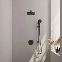 Brauer stripe thermostatische inbouw regendouche 3-weg rond set 46 met 25 cm douchekop en rechte muurarm en 3-standen handdouche en doucheslang en