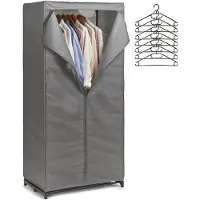 Zeller Mobiele kledingkast met 20x kleding hangers - enkele stang - kunststof - grijs - 160 x 75 x 50 cm