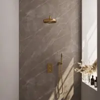 Brauer stripe thermostatische inbouw regendouche 3-weg rechthoekig set 14 met 25 cm douchekop en gebogen muurarm en staaf handdouche en doucheslang en