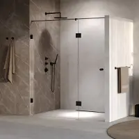 Brauer Void Carving Nis Draaideur 2-delig 170x200cm Knop Zijkant - Mat Zwart - Gehard Glas - Douche, Douchedeuren - 8720724569622
