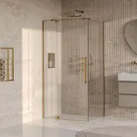 Brauer Stellar douchecabine met draaideur helder glas 100x100x200 omkeerbaar incl. glascoating PVD goud geborsteld