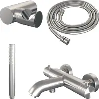 Brauer Stripe Opbouw Bad Thermostaatkraan Set - Met Staafhanddouche - Geborsteld RVS PVD - Messing - Kranen, Badkranen, Opbouw Badkranen