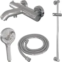 Brauer Stripe Opbouw Bad Thermostaatkraan Glijstangset - Met 3-standen Handdouche - Chroom - Messing - Kranen, Badkranen, Opbouw Badkranen