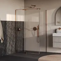 Brauer Stellar douchecabine met draaideur helder glas 120x80x200 omkeerbaar incl. glascoating PVD koper geborsteld