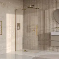 Brauer stellar douchecabine met draaideur helder glas 120x90x200 omkeerbaar incl. Glascoating pvd goud geborsteld