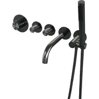 Brauer Stripe Inbouw Badthermostaat Met Uitloop - Staafhanddouche - Geborsteld Gunmetal PVD - Kranen, Badkranen, Inbouw Badkranen - 8720724565075