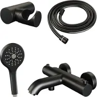 Brauer Stripe opbouw baddouche thermostaatkraan SET 04 met wandhouder en 3-standen handdouche en doucheslang mat zwart
