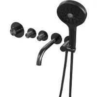 Brauer Stripe thermostatische inbouw badkraan SET 02 met uitloop en 3-standen handdouche en doucheslang en wandaansluitbocht gunmetal geborsteld PVD