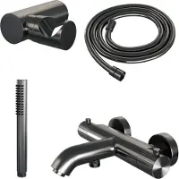 Brauer Stripe Opbouw Bad Thermostaatkraan Set - Met Staafhanddouche - Geborsteld Gunmetal PVD - Messing - Kranen, Badkranen, Opbouw Badkranen