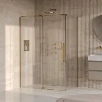 Brauer stellar douchecabine met draaideur helder glas 140x80x200 omkeerbaar incl. Glascoating pvd goud geborsteld