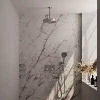 Brauer stripe thermostatische inbouw regendouche met drukknoppen set 30 met 25 cm douchekop en plafondarm en 3-standen handdouche en doucheslang en