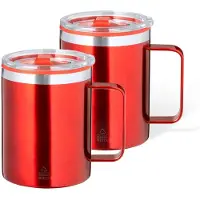 Benson Warmhoudbeker - 2x - thermos beker Barista - reis koffiebeker - RVS - rood - 400 ml - deksel