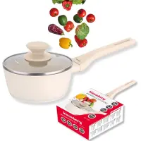 Klausberg Steelpan - Sauspan met Deksel - Inductie Steelpan Marble Anti-aanbak - Kleine Kookpan - voor Melk, Saus & Havermout - 1.2L - Ø16 x 7cm - Crème