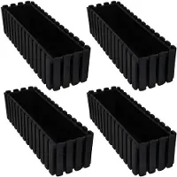 KOTARBAU Balkonbak - Rustieke Houten Look - 60 cm - Antraciet - Set van 4