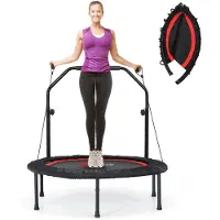 Costway φ101 cm Fitmess trampoline, mini-trampoline met in hoogte verstelbare handgreep en 2 weerstandsbanden, kindertrampoline opvouwbaar, tuintrampoline tot 150 kg belastbaar, voor volwassenen en