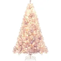Costway Kunstkerstboom met verlichting, 225 cm, dennenboom met warmwitte ledlampen, 8 modi en metalen standaard, kerstboom, kunstboom voor thuis (lavendelpaars)