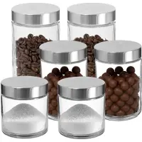 Secret De Gourmet - Set van 6x keuken voorraadpotten - glas - RVS deksel - 3 formaten - Voedsel bewaren