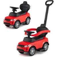 Costway 3-in-1 glijauto met schuifstang, glijvoertuig met afneembare handgreep en beschermbeugel, voor kinderen vanaf 1 jaar, rood