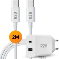 R2B USB-C naar USB-C Kabel met USB-A & USB-C Adapter - 2 Meter - Snelladen