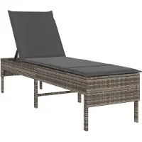 vidaXL Ligstoel met kussen grijs 55x200x44cm polyrotan