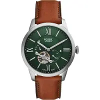 Fossil Analoog horloge 'Townsman' roestbruin / smaragd / zilver