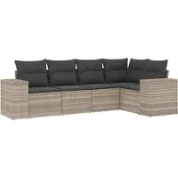 vidaXL 5-delige Loungeset met kussens poly rattan lichtgrijs
