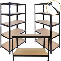 Monster Racking 3x Zwart Rek + Werkbank 280kg/plank 90x45x180cm Incl. Rubberen Hamer