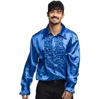 Boland Blauwe rouche overhemd voor heren XL - Carnavalsblouses