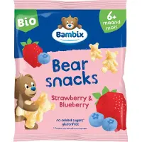 Bambix Bearsnacks 6+ Mnd Aardbei Bosbes Bio 180 Gr