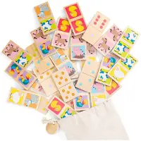 Woet Houten Domino Spel met Dieren - Spelletjes voor Kinderen - Inclusief Opbergzak - Educatief Speelgoed - Vanaf 2 Jaar