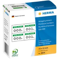 Herma Bijlagenummers zelfklevend 2-fach 15x22 mm opdruk groen, 0-999