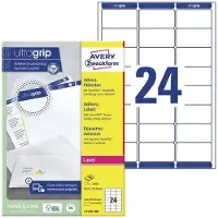 Avery Zweckform Avery UltraGrip Adresetiketten L7159-100 Klevend A4 Wit 63,5 x 33,9 mm 100 Vellen à 24 Etiketten