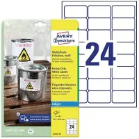 Avery Weerbestendige folie-etiketten voor inkjet J4773-10 Permanent klevend A4 Wit 63,5 x 33,9 mm 10 Vellen à 24 Etiketten