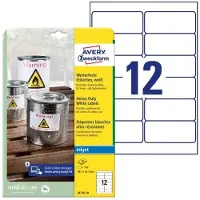 Avery Weerbestendige folie-etiketten voor inkjet J4776-10 Permanent klevend A4 Wit 99,1 x 42,3 mm 10 Vellen à 12 Etiketten