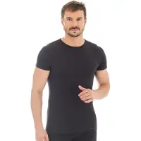 Brubeck Mannen, Sportief shirt, Heren-T-shirt COMFORT WOOL grafiet s. M (SS11030) (M), Grijs, M