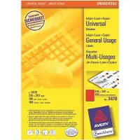 Avery Zweckform 3470 universele etiketten 210 x 297 mm rood (100 etiketten)